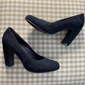 Steve Madden Almond Toe Black Suede Heels